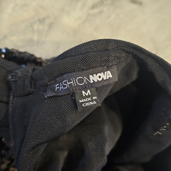 "Fashion Nova Black Sequin Long Sleeve Bodycon Mini Dress Size M" - Picture 6 of 9